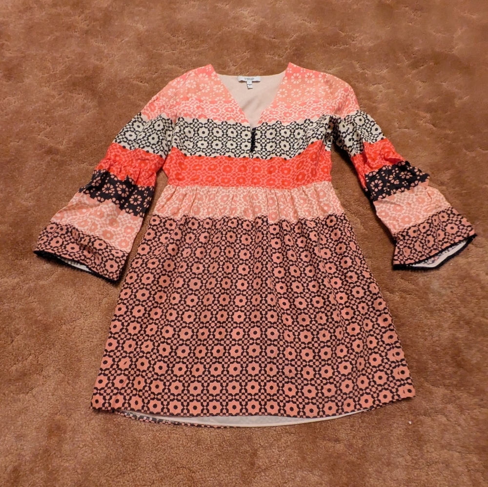 Derek Lam 10 Crosby Silk Patchwork V Neck Dress Size 6